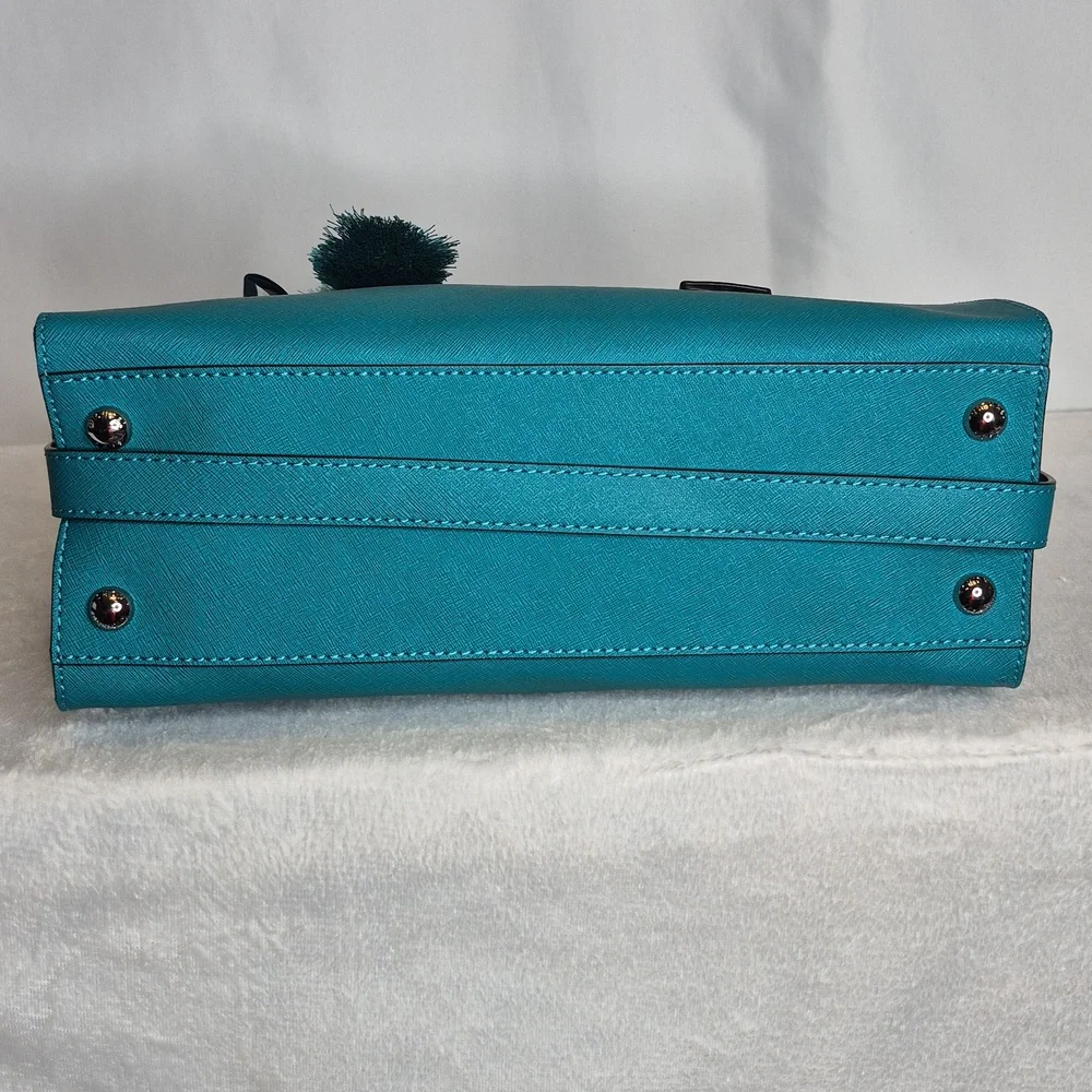 Michael Kors Hamilton Aqua/Turquoise Saffiano Satchel - Picture 9 of 17